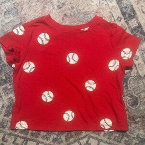 Old Navy Red Kids Tee with Baseball Print 12-18 months